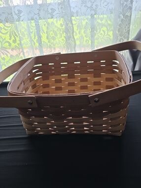 Handwoven Natural Wood Picnic Basket with Handles